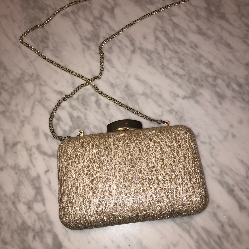 Nordstrom Gold Glitter Minaudiere Box Clutch